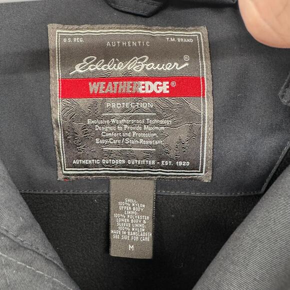 Eddie Bauer WeatherEdge Fleece Lined Rain Jacket Mens M Black Removeable Hood - Picture 8 of 16